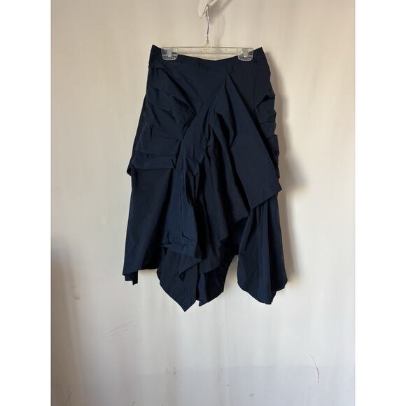 Dries Van Noten Skirt 34 XS Blue Knee Asymmetrical Taffeta Pintucked Designer - Picture 3 of 9